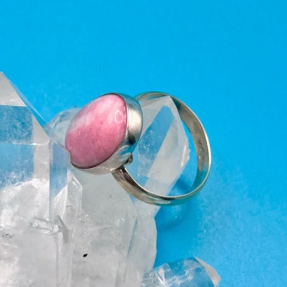 Rare Thulite From Norway Natural Stone 925 Sliver Adjustable Ring - Picture 6 of 6